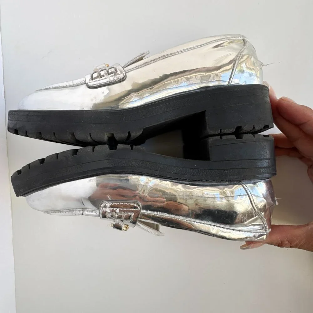 Sam Edelman Kids' Teo Platform Silver Metallic Loafer Lug Girls Size 13